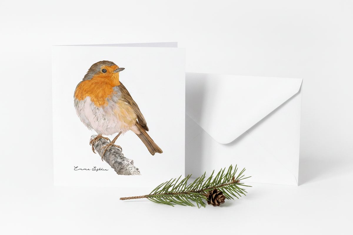Robin card with envelope and pine branch