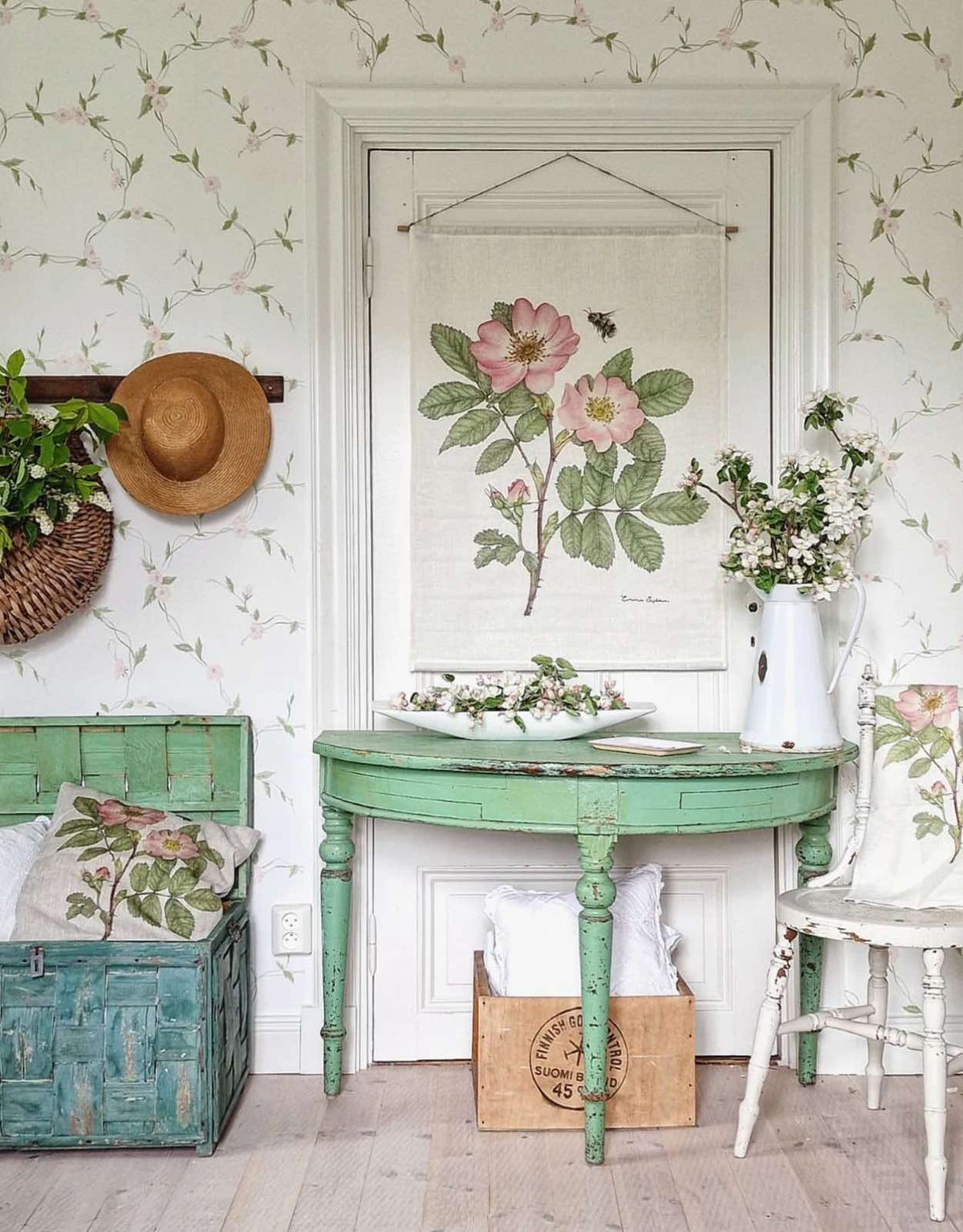 Wild Rose Botanical Linen Wall Hanging