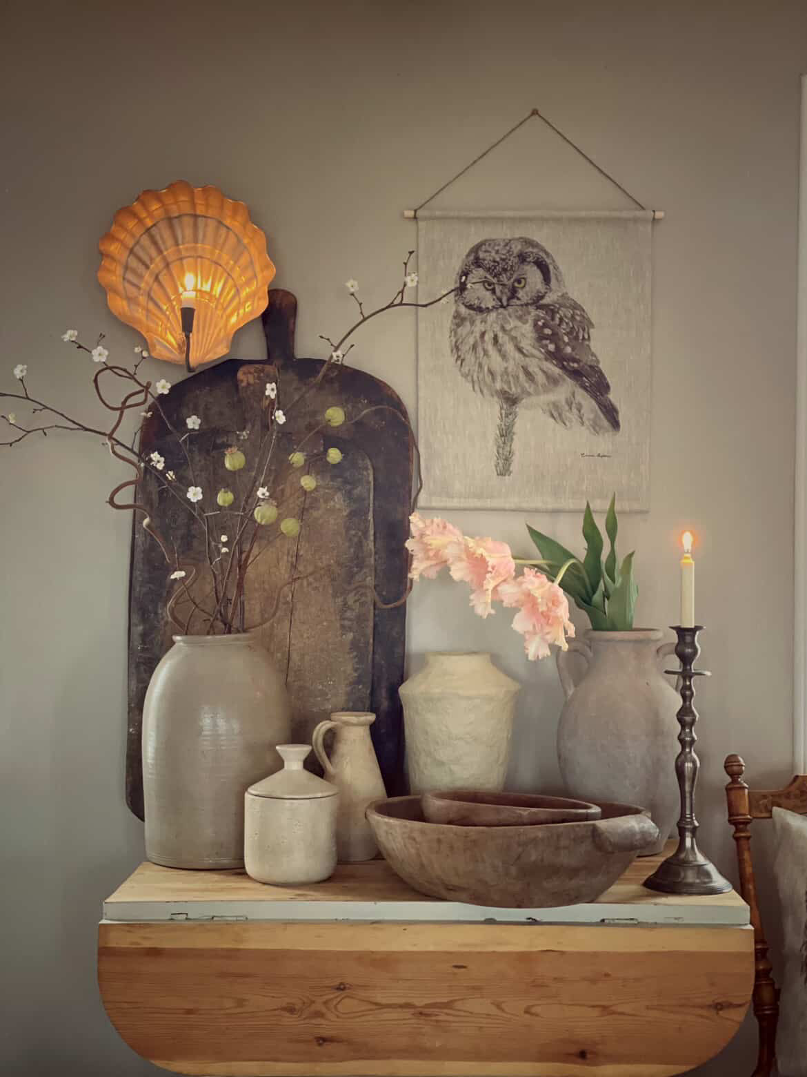 Owl — Fine Art Linen Wall Hanging, 40 × 50 cm