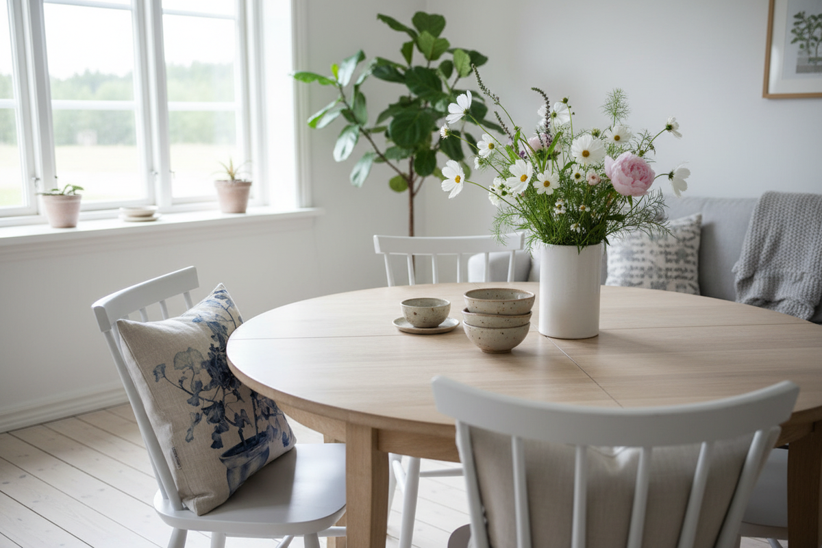 Kuddar på pinnstolar vid matbord