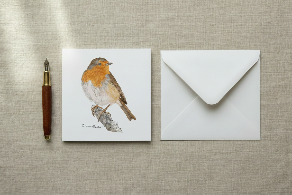 Robin card with envelope upright