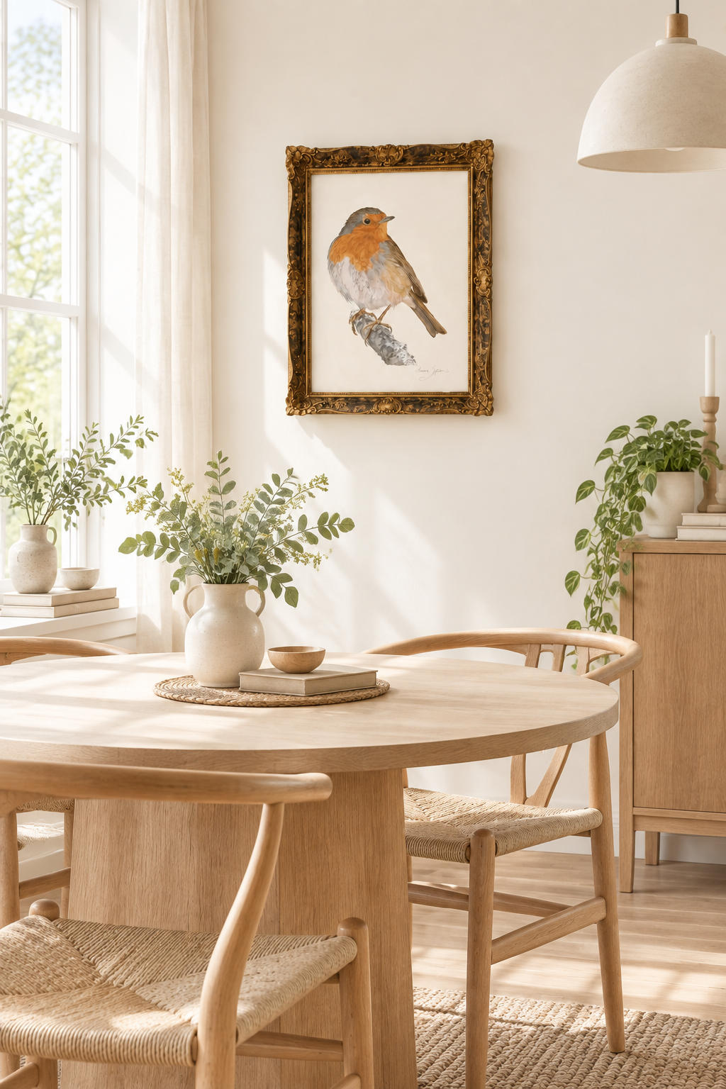 Robin-tavla i ljus matplats