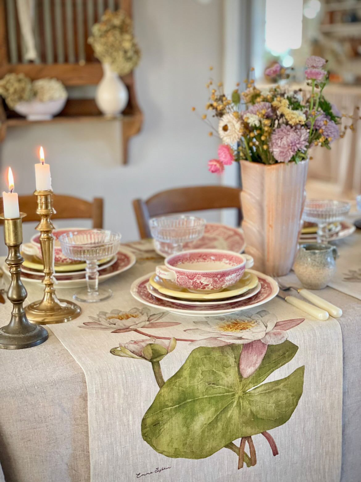 Water Lily Linen Runner